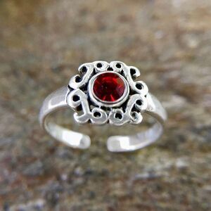 925 Sterling Silver Adjustable Toe Ring with Red Crystal